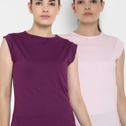 appulse Women Pack Of 2  Purple & Pink Solid Round Neck T-shirt-image-50