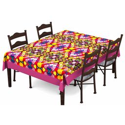 Lushomes Pink & Yellow Flloral Printed 4 Seater Table Cover-45