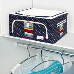 BlushBees Blue & White Polka Print Oxford Fabric Foldable Wardrobe Organiser-1