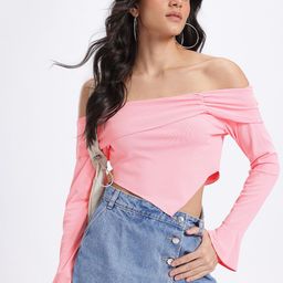 glitchez Ribbed Bodycon Fit Bardot Crop Top-image-35