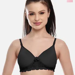 FIMS Pack of 2  Pink & Black Cotton Lace Padded Bra-image-85