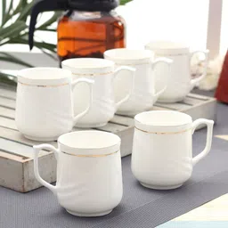 CLAY CRAFT White & Gold-Toned Solid Ceramic Cups Set-45