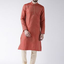 LAMAAYA Men Rust Red Woven Design Straight Kurta-2