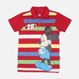 PROTEENS Boys Red Mickey & Friends Striped Polo Collar T-shirt-picture-53