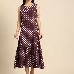 Anouk Polka Dot Print A-Line Midi Dress-32