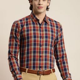 SOJANYA Men Orange Tartan Checks Formal Shirt-picture-12