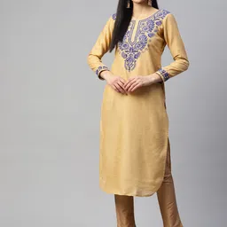 SHADES OF FAASHION Women Brown Ethnic Motifs Yoke Design Chikankari Kurta-image-74