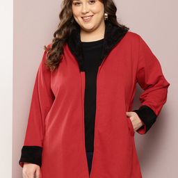 Qurvii+ Plus Size Front-Open Longline Fleece Trench Coat-11