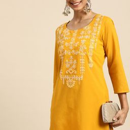 Sangria Women Mustard Yellow Ethnic Motifs Yoke Design Kurta-image-24
