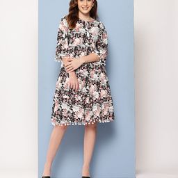 Aarika Floral Print Tie-Up Neck Georgette A-Line Dress-image-41