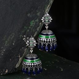 Voylla Silver-Toned Dome Shaped Jhumkas-picture-8