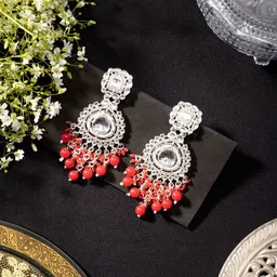 Niscka Silver-Plated Kundan Studded Drop Earrings-43