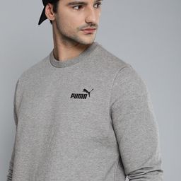 Puma Men Grey Solid Essential Pullover Sweatshirt With Logo Print-image-59