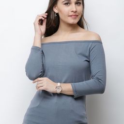 Cation Women Grey Solid Bardot Top-image-68
