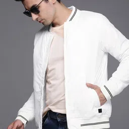 WROGN Men White Slim Fit Solid Varsity Jacket-25