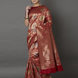 Mitera Red Silk Blend Woven Design Banarasi Saree-picture-46