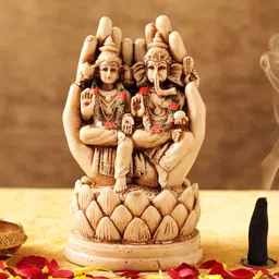 TIED RIBBONS Off-White & Brown Polyresin Goddess Lakshmi & Lord Ganesha Showpiece-image-51