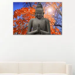 999Store Grey & Orange Budha and Maple Canvas Wall Art-30