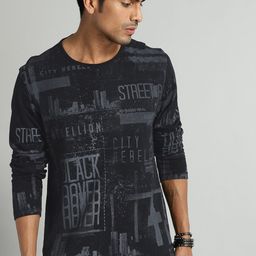 Roadster Men Black All-Over-Printed Pure Cotton T-shirt-picture-23
