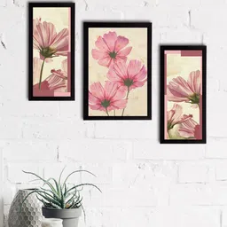 eCraftIndia Set Of 3 Pink & White Floral And Botanical Wall Paintings-2