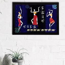 eCraftIndia Black & Navy Blue Tribal Themed Satin Matt Textured UV Wall Art-image-1