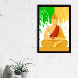 eCraftIndia Green & Yellow Meditating Lord Buddha Satin Matt Texture UV Art Painting-image-80
