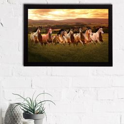 eCraftIndia Brown & Green 7 Lucky Running Horses Satin Matt Texture Framed UV Wall Art-image-86