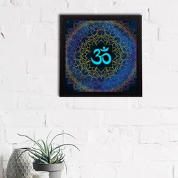 eCraftIndia Yellow & Blue Om Symbol Satin Matt Textured UV Art Painting-image-88