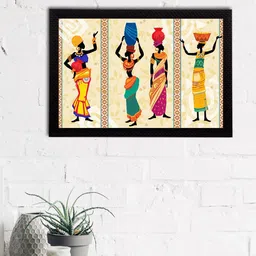 eCraftIndia Beige & Blue Tribal Theme Satin Matt Texture UV Art Painting-image-81