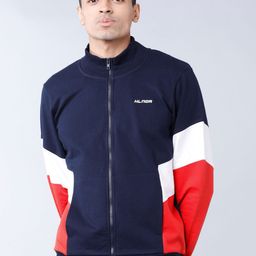 HIGHLANDER Men Navy Blue & Red Solid Hooded Sweatshirt-8