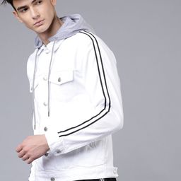 HIGHLANDER Men White Solid Hooded Denim Jacket-picture-28