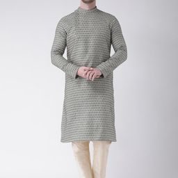 LAMAAYA Men Green Banarasi Silk Kurta With Churidar-picture-11