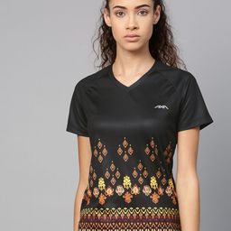 Alcis Women Black & Beige Printed V-Neck T-shirt-image-54