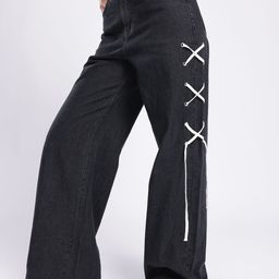 glitchez Women Baggy Wide Leg High-Rise Jeans With Fisheye Studs Tie Up-image-64