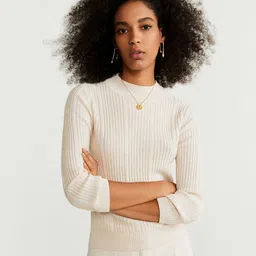 MANGO Women Off-White Self-Striped Sweater-image-62
