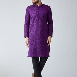 SOJANYA Men Purple & Black Self Design Kurta with Churidar-image-92