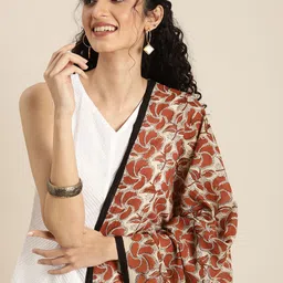 Taavi Beige & Red Bagru Hand Block Print Pure Cotton Dupatta-12