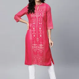 W Women Fuchsia & Golden Printed Straight Kurta-picture-33
