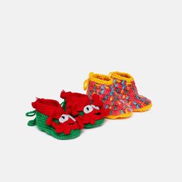 CHUTPUT Unisex Kids Pack of 2 Embroidered Crochet Booties-47