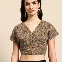 Molcha Ajrak Printed Pure Cotton Saree Blouse-image-14