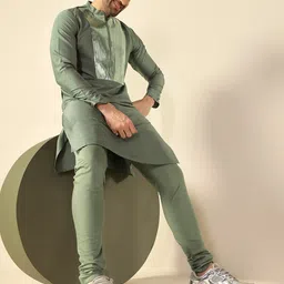 KISAH Mandarin Collar Straight Kurta with Churidar-image-77