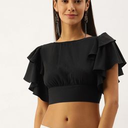 Berrylush Black Ruffles Crepe Styled Back Crop Top-picture-15