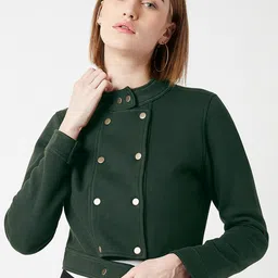 Miss Chase Women Green Solid Crop Tailored Jacket-image-72