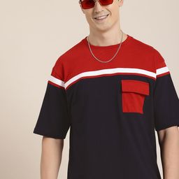 HERE&NOW Colourblocked Drop-Shoulder Sleeves Pure Cotton Boxy T-shirt-image-69
