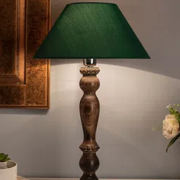Homesake Black & Green Solid Handcrafted Bedside Standard Table Lamp with Shade-21