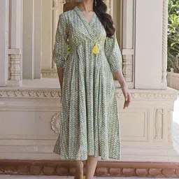 SAVI Chevron Printed Pure Cotton A-Line Midi Dress-picture-13