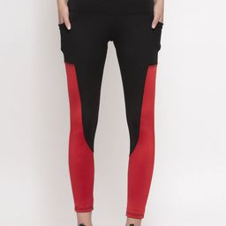 CUKOO Women Red & Black Colourblocked Tights-image-20