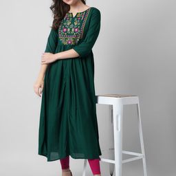 KALINI Women Green Floral Embroidered A-Line Kurta-picture-55