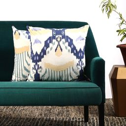 Contrast Living Set Of 2 Off-White & Blue Printed Square Cushion Covers-30