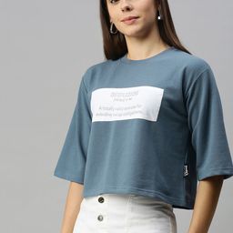 Campus Sutra Blue & White Denim Printed Boxy Top-image-51
